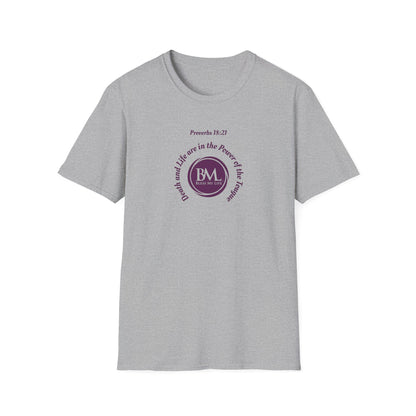 Proverbs 18:21 Death and life are in the power of the tongue, Purple Logo, Unisex Triblend Tee, A daily reminder to speak, think, and act as positively as possible.