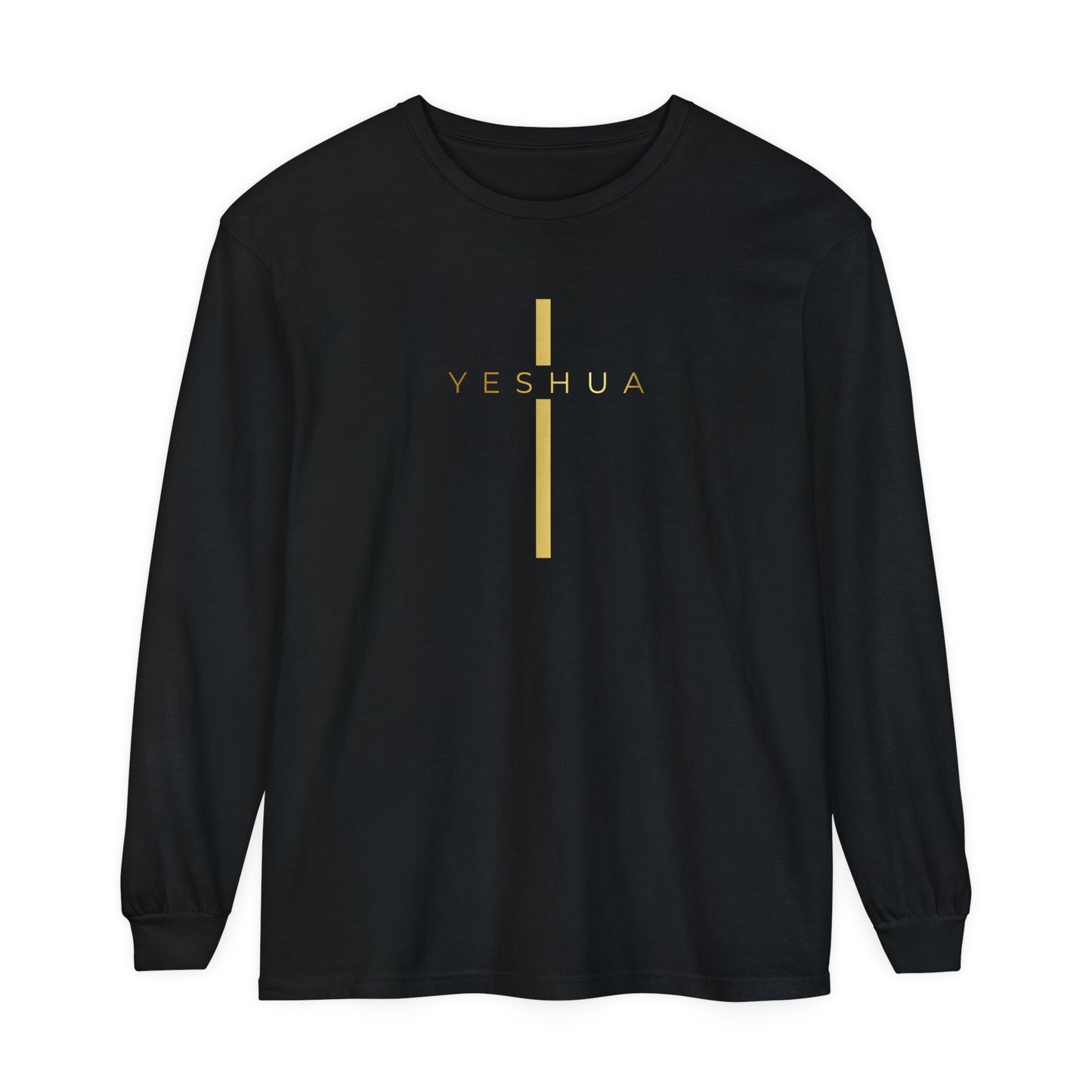 BML Faith Unisex Long Sleeve – Yesua and Cross, Garment-Dyed