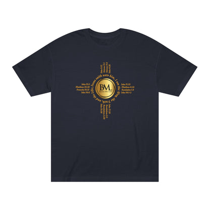 A New Mexican Favorite, Eternal Grace Classic Tee with Biblical Scriptures surrounding BML logo and in the form of the famed & respected Zia Pueblo Symbol