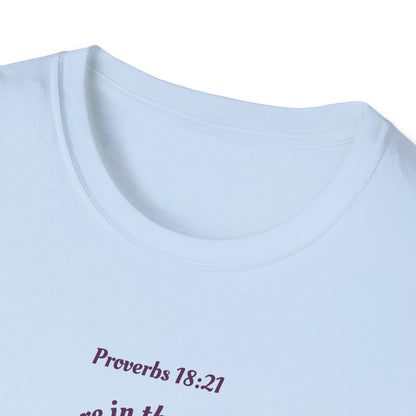 Proverbs 18:21 Death and life are in the power of the tongue, Purple Logo, Unisex Triblend Tee, A daily reminder to speak, think, and act as positively as possible.