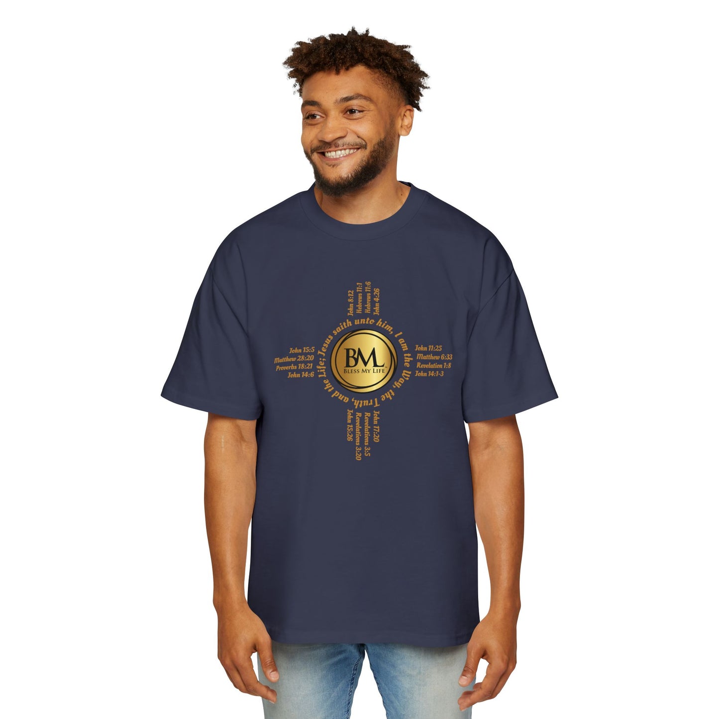 A New Mexican Favorite, Strength in Christ Performance Tee with Biblical Scriptures surrounding BML logo and in the form of the famed & respected Zia Pueblo Symbol