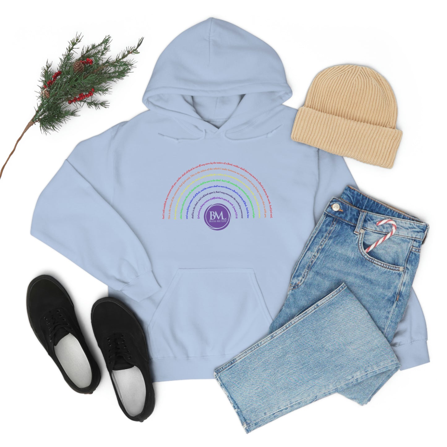 God's covenant in Biblical Scripture & in the form of His bow, the Rainbow. A Worldwide Favorite Covenant seeing in the sky by Billions! Unisex Heavy Blend™ Hooded Sweatshirt