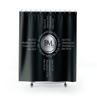 Zia Symbols with Biblical Scriptures, A New Mexico Icon & Favorite! Black Shower Curtains with Gold Zia!