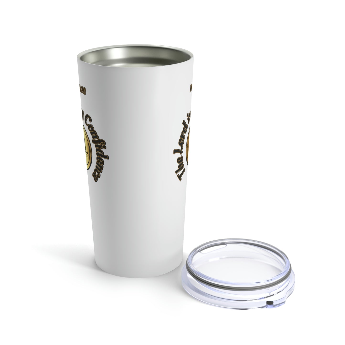 Proverbs 3:26 The Lord is My Confidence, Bless My Life™ Logo on Opposite Sides, White Tumbler 20oz