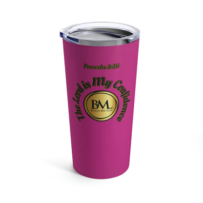 Proverbs 3:26 The Lord is My Confidence, Bless My Life™ Logo, Flamingo Tumbler 20oz