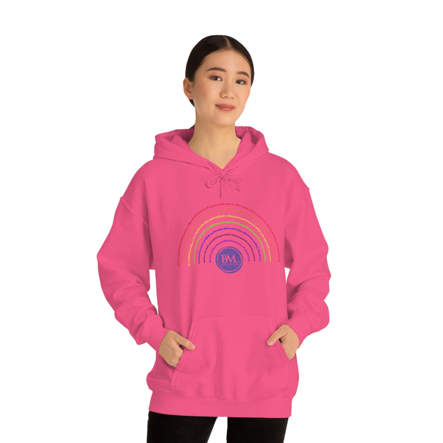 God's covenant in Biblical Scripture & in the form of His bow, the Rainbow. A Worldwide Favorite Covenant seeing in the sky by Billions! Unisex Heavy Blend™ Hooded Sweatshirt