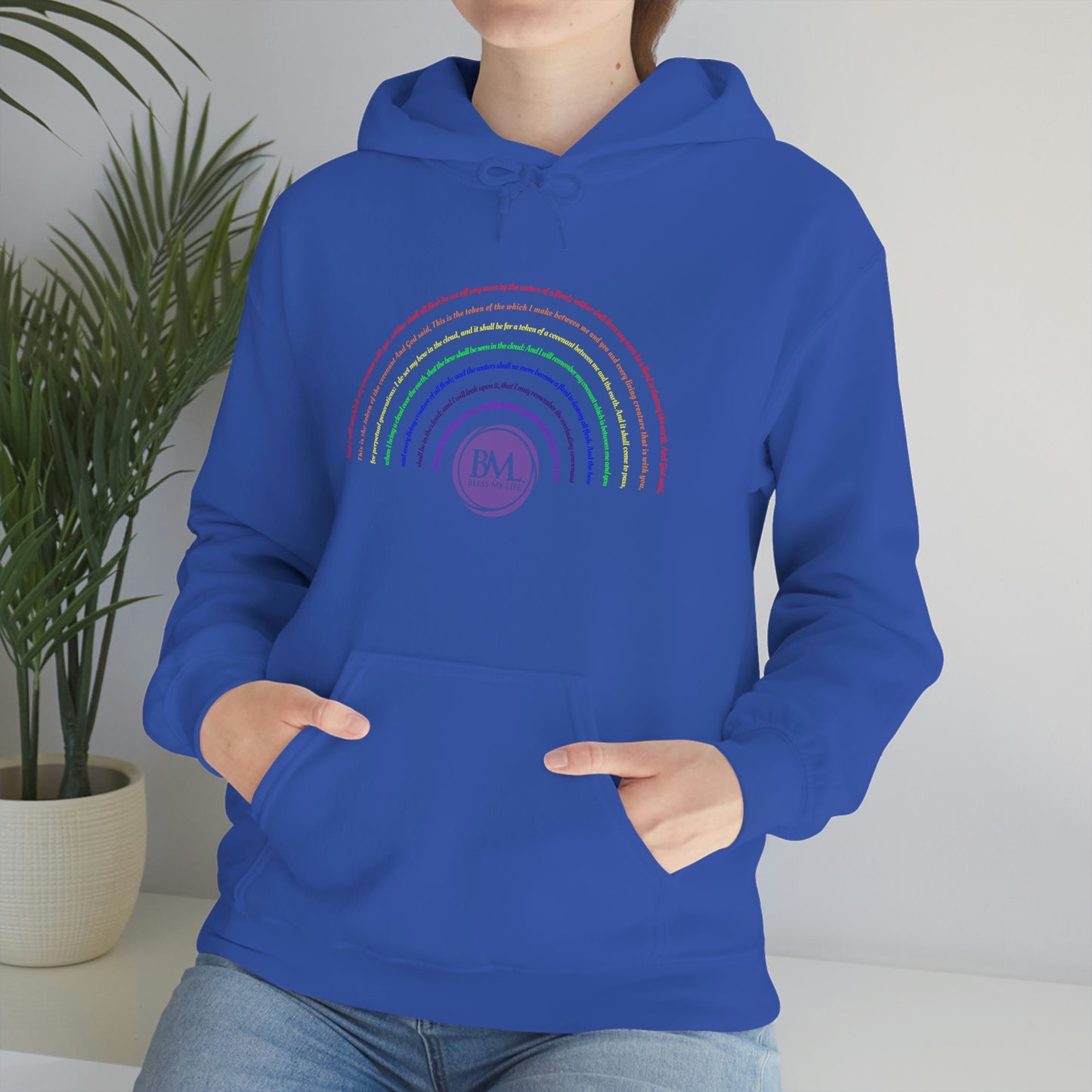 God's covenant in Biblical Scripture & in the form of His bow, the Rainbow. A Worldwide Favorite Covenant seeing in the sky by Billions! Unisex Heavy Blend™ Hooded Sweatshirt