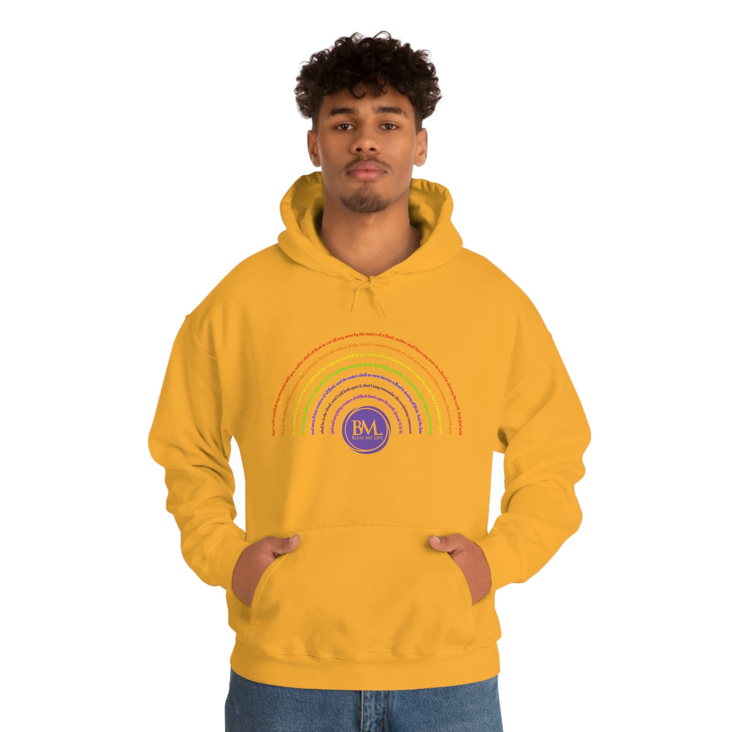 God's covenant in Biblical Scripture & in the form of His bow, the Rainbow. A Worldwide Favorite Covenant seeing in the sky by Billions! Unisex Heavy Blend™ Hooded Sweatshirt