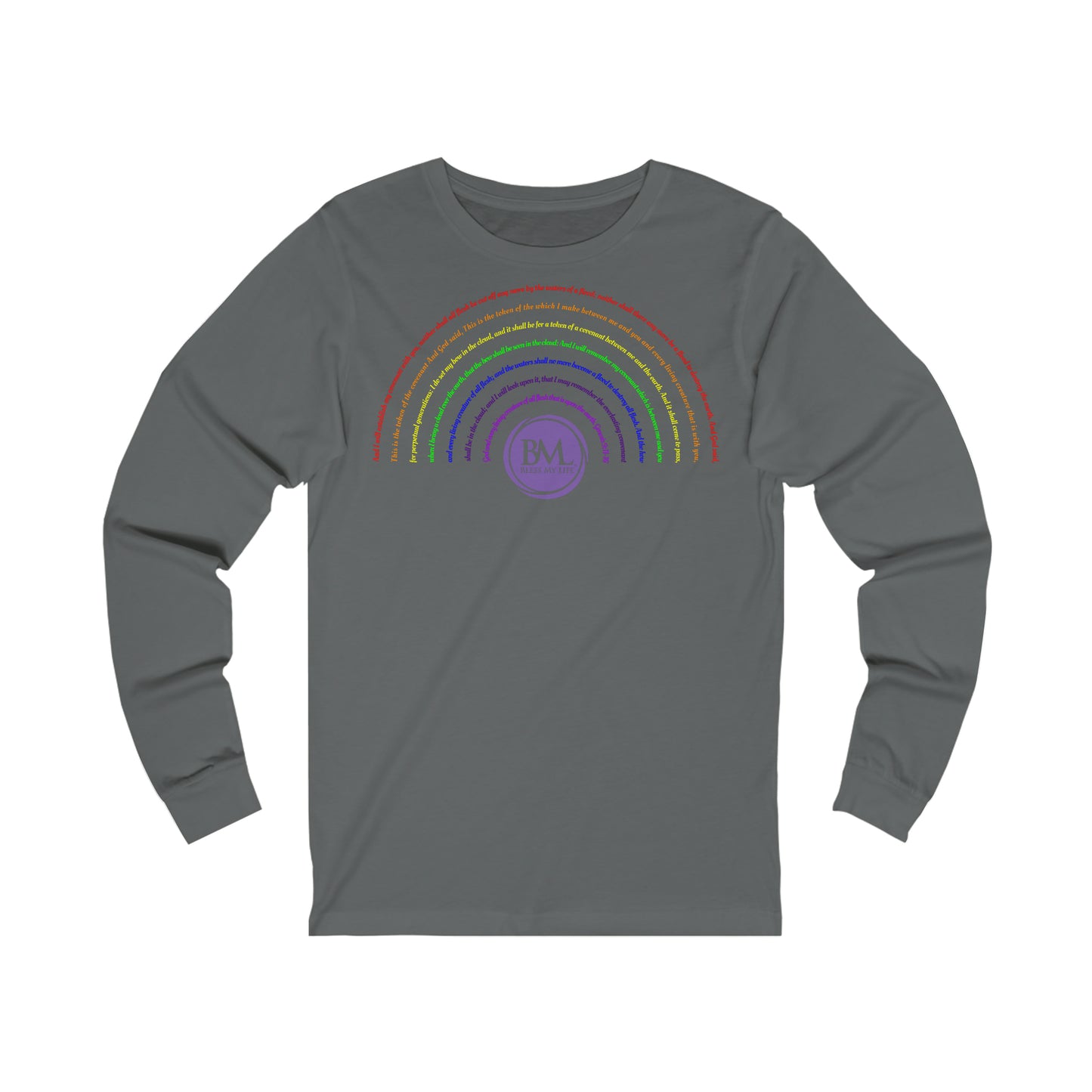 God's covenant in Biblical Scripture & in the form of His bow, the Rainbow. A Worldwide Favorite Covenant seeing in the sky by Billions! Unisex Jersey Long Sleeve Tee
