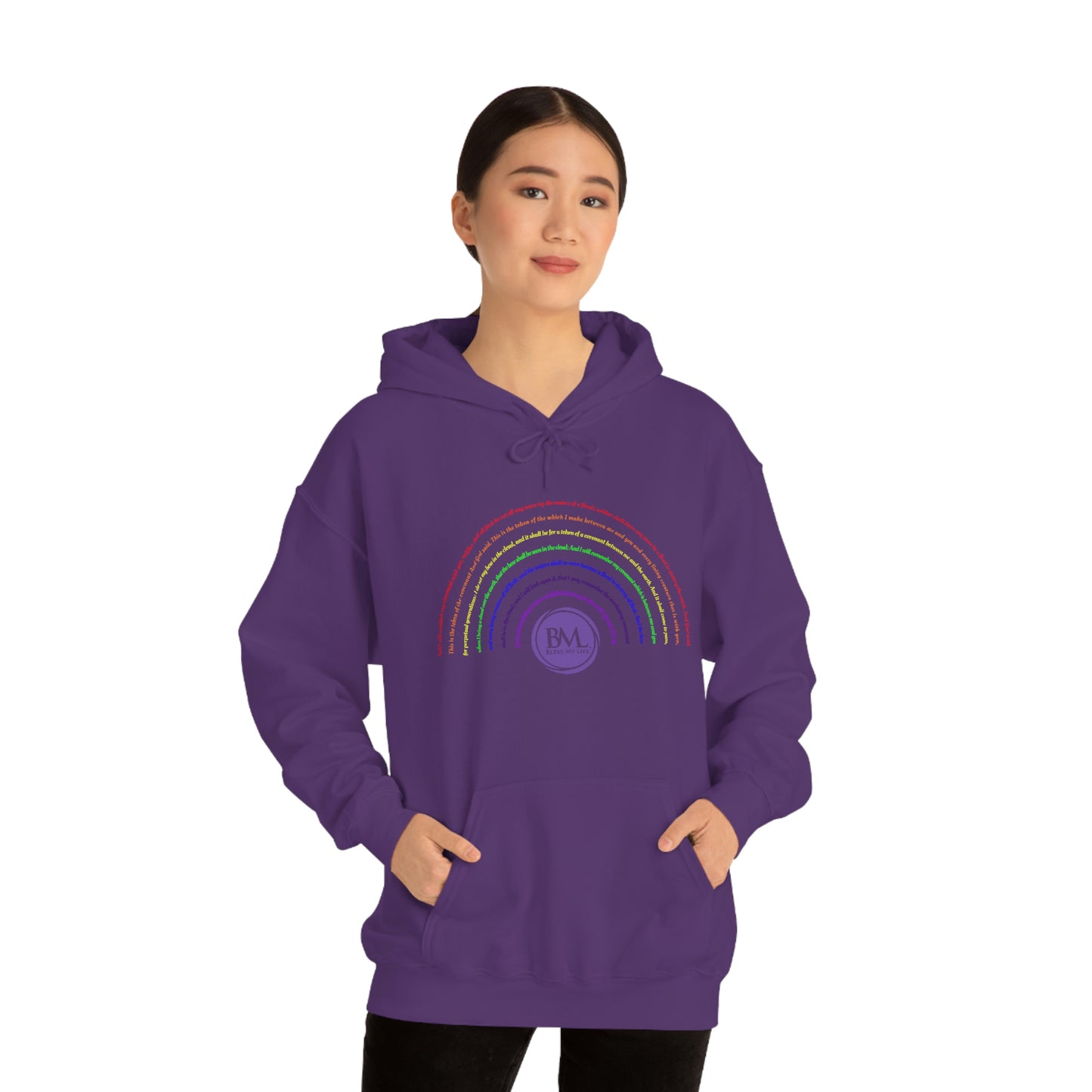 God's covenant in Biblical Scripture & in the form of His bow, the Rainbow. A Worldwide Favorite Covenant seeing in the sky by Billions! Unisex Heavy Blend™ Hooded Sweatshirt