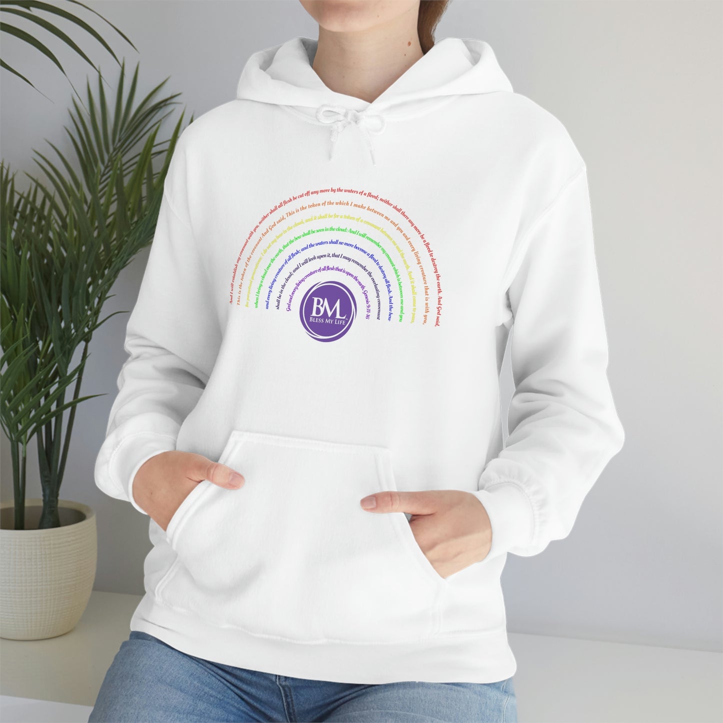 God's covenant in Biblical Scripture & in the form of His bow, the Rainbow. A Worldwide Favorite Covenant seeing in the sky by Billions! Unisex Heavy Blend™ Hooded Sweatshirt