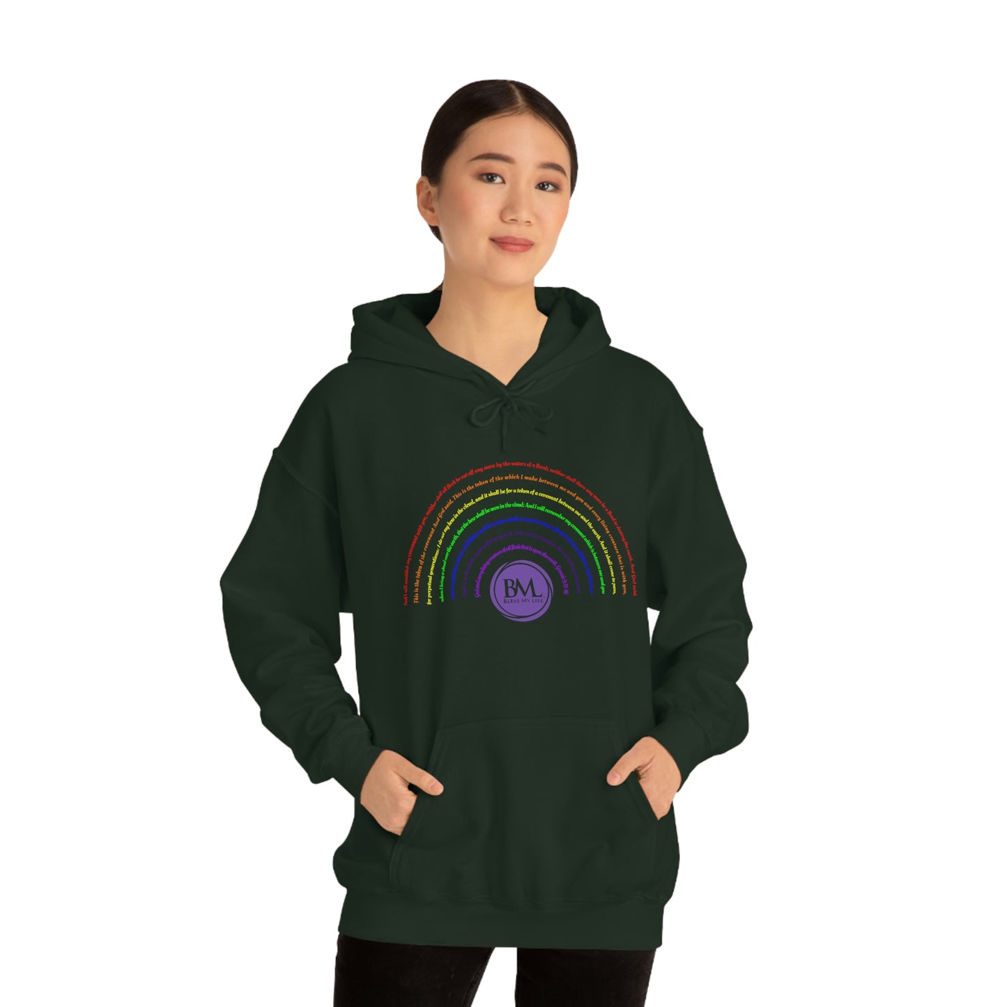 God's covenant in Biblical Scripture & in the form of His bow, the Rainbow. A Worldwide Favorite Covenant seeing in the sky by Billions! Unisex Heavy Blend™ Hooded Sweatshirt