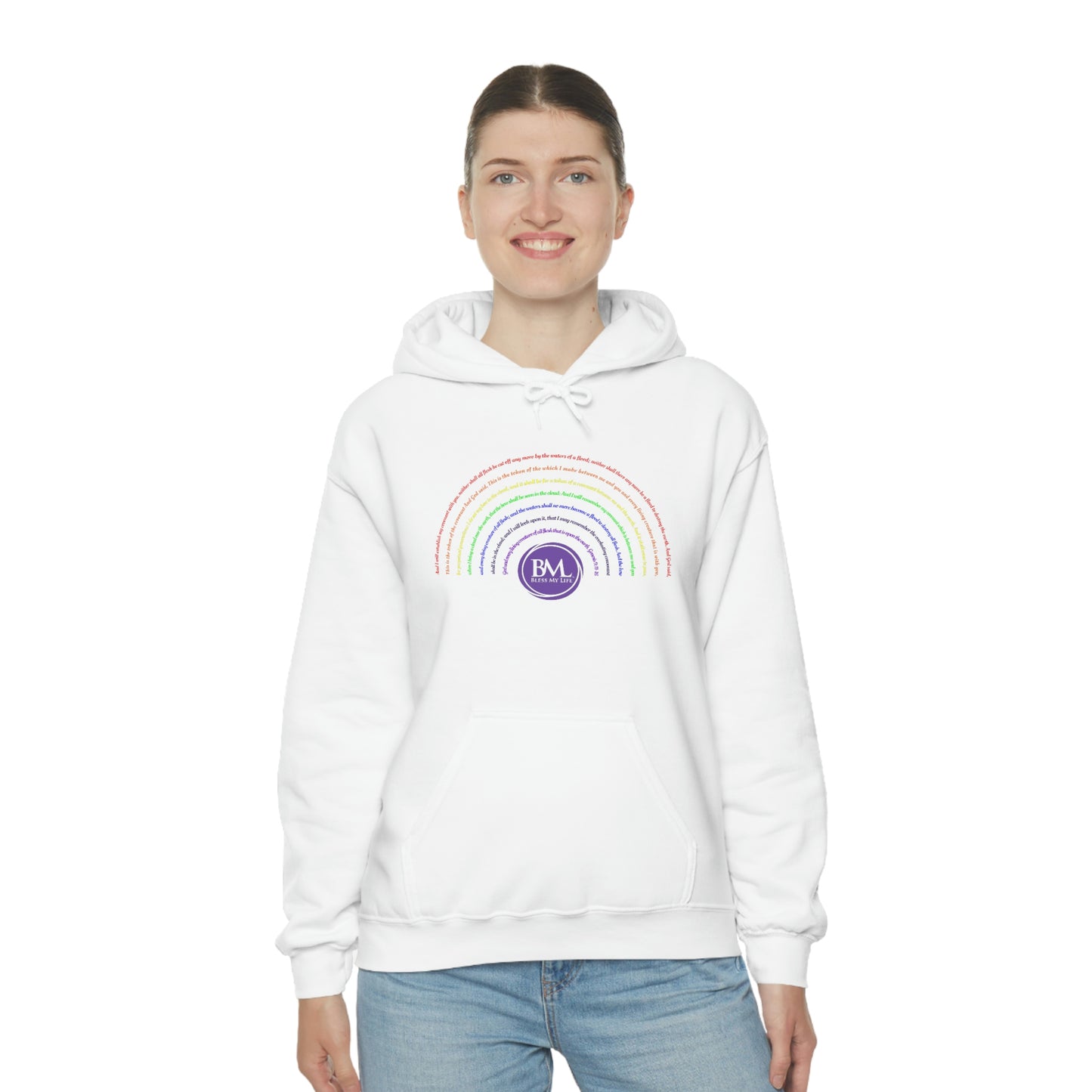 God's covenant in Biblical Scripture & in the form of His bow, the Rainbow. A Worldwide Favorite Covenant seeing in the sky by Billions! Unisex Heavy Blend™ Hooded Sweatshirt