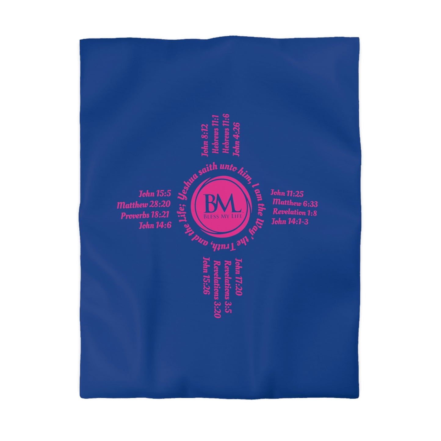 Literally COVER Yourself with Biblical Scriptures with this Zia Symbol Microfiber Duvet Cover, A New Mexico Icon & Favorite! Blue Cover with Pink Zia!