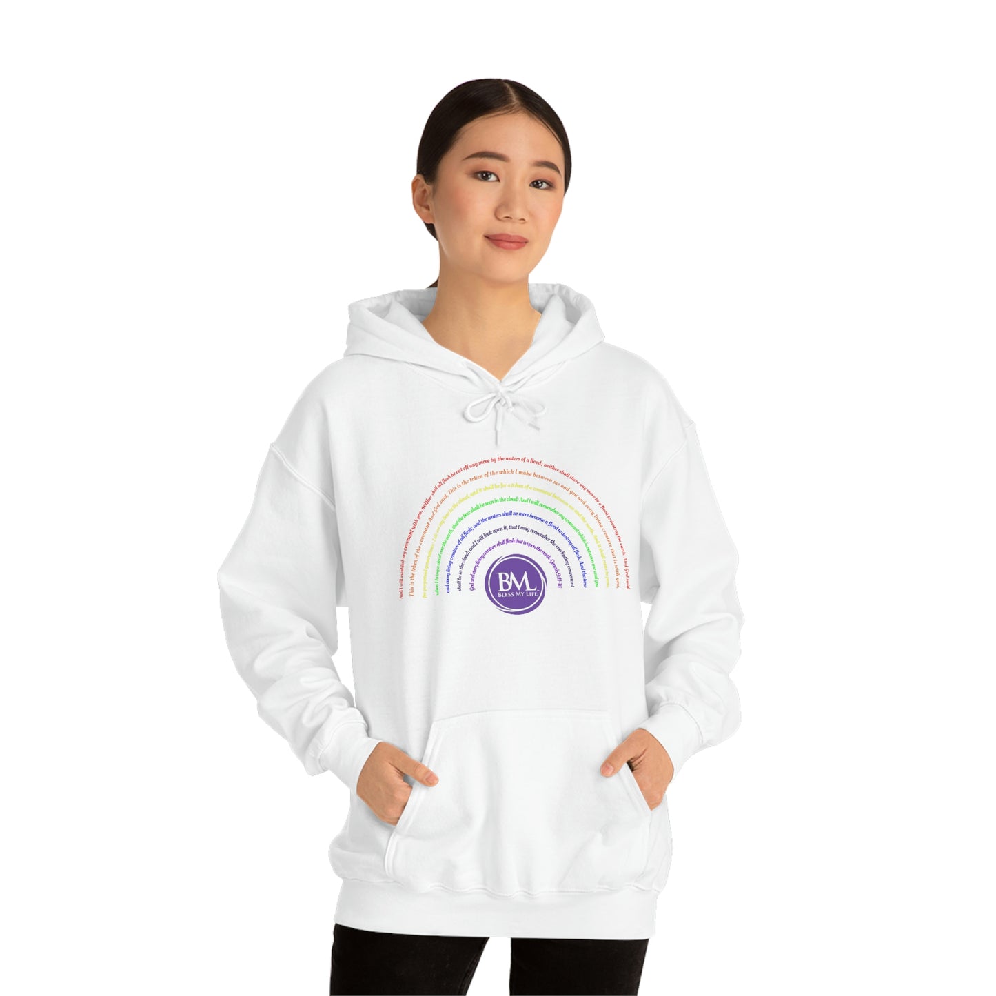 God's covenant in Biblical Scripture & in the form of His bow, the Rainbow. A Worldwide Favorite Covenant seeing in the sky by Billions! Unisex Heavy Blend™ Hooded Sweatshirt