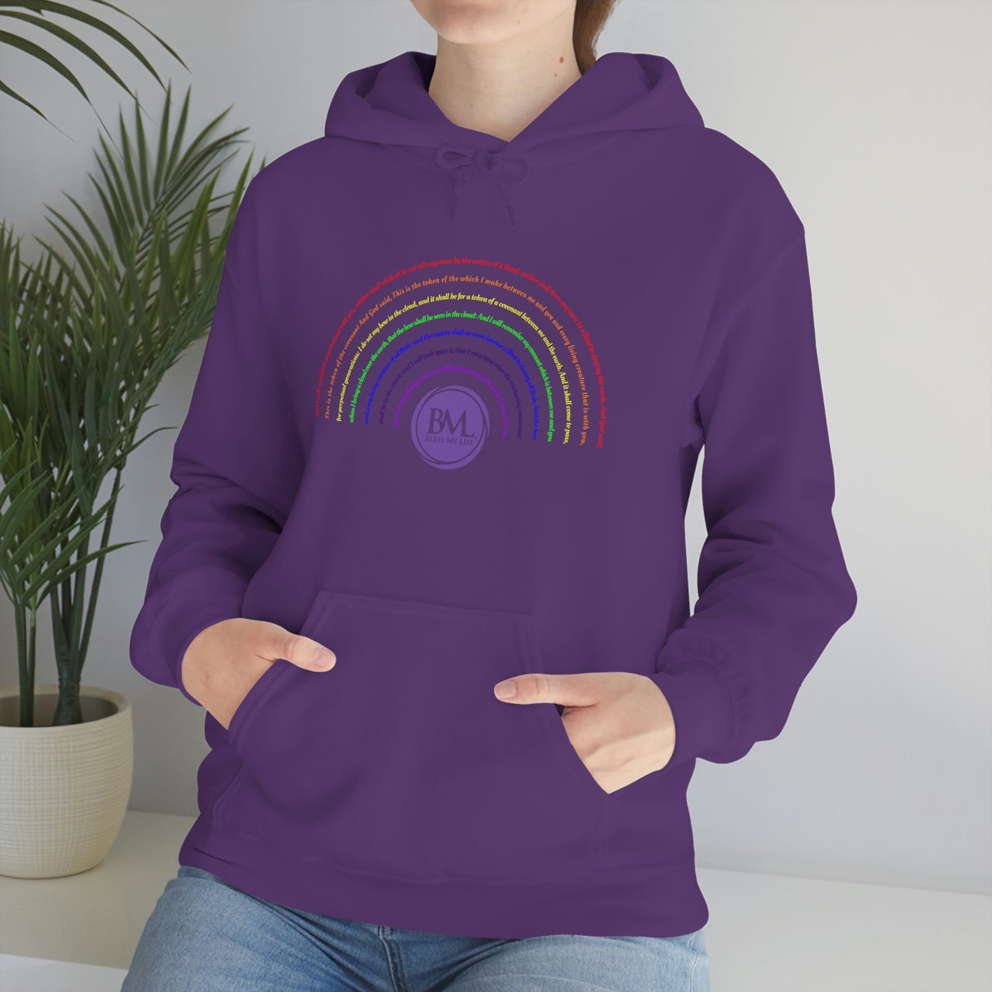 God's covenant in Biblical Scripture & in the form of His bow, the Rainbow. A Worldwide Favorite Covenant seeing in the sky by Billions! Unisex Heavy Blend™ Hooded Sweatshirt