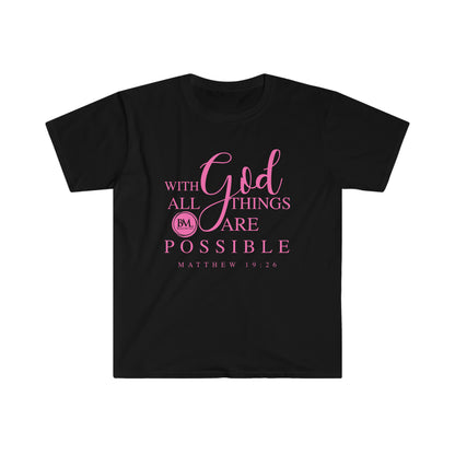 Matthew 19:26 With God All Things Are Possible | Women's Softstyle T-Shirt | Bless My Life