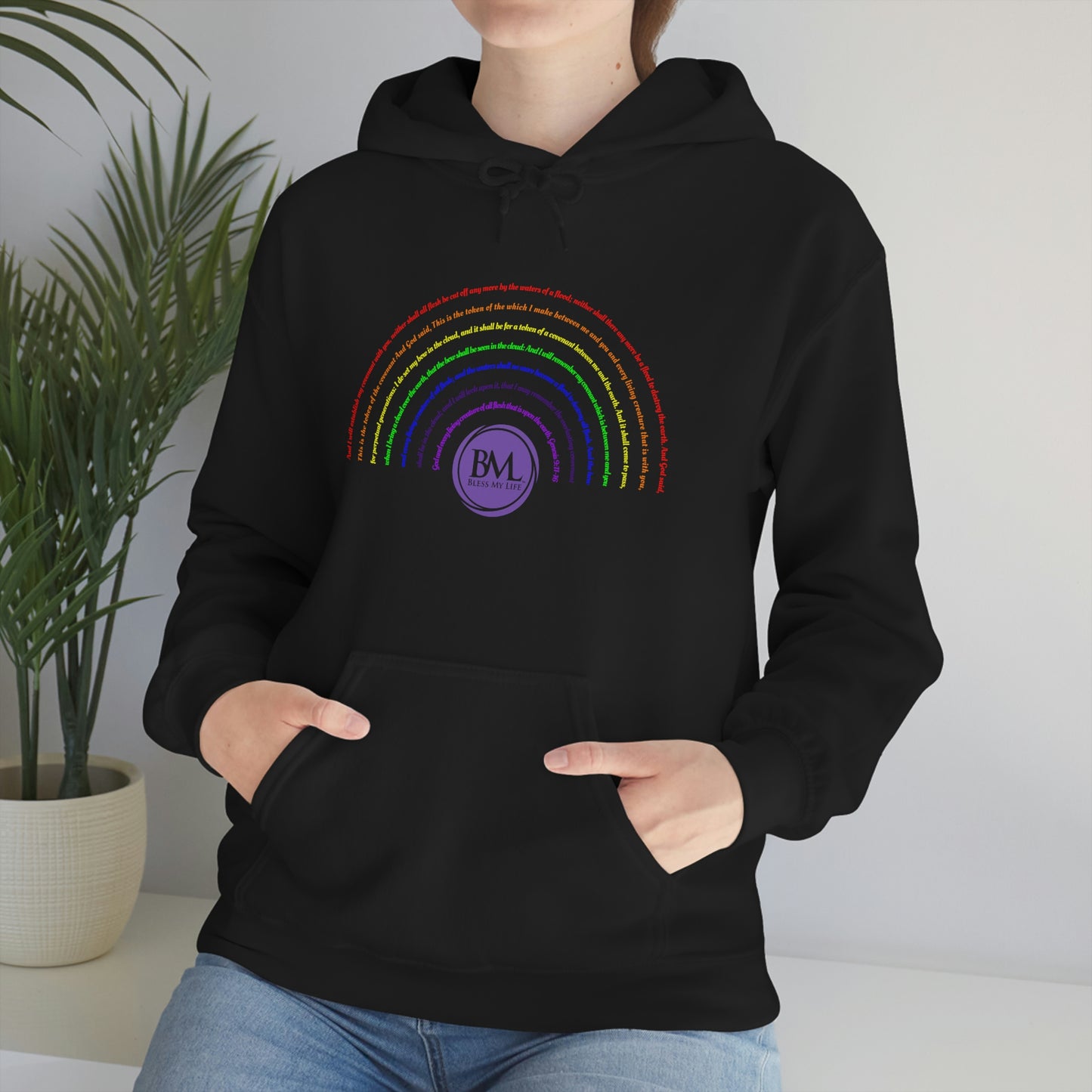 God's covenant in Biblical Scripture & in the form of His bow, the Rainbow. A Worldwide Favorite Covenant seeing in the sky by Billions! Unisex Heavy Blend™ Hooded Sweatshirt