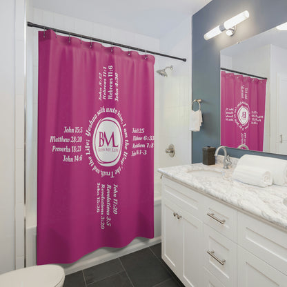 Zia Symbols with Biblical Scriptures, A New Mexico Icon & Favorite! Pink Shower Curtains with White Zia!