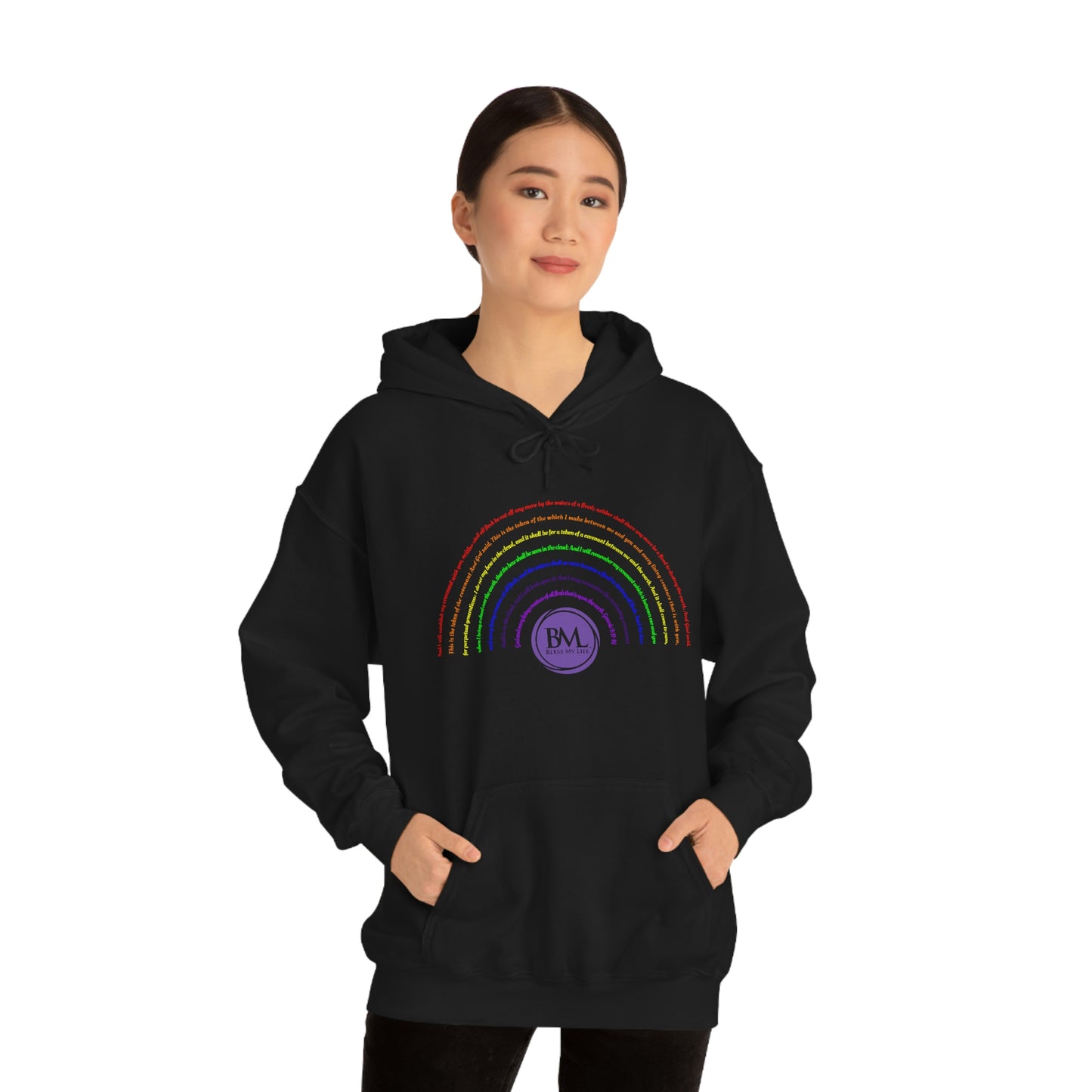 God's covenant in Biblical Scripture & in the form of His bow, the Rainbow. A Worldwide Favorite Covenant seeing in the sky by Billions! Unisex Heavy Blend™ Hooded Sweatshirt