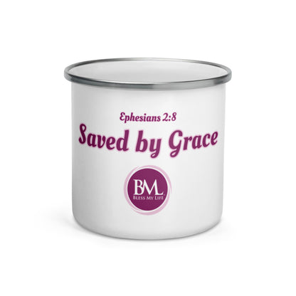 Saved by Grace, Ephesians 2:8 Front side Enamel Mug