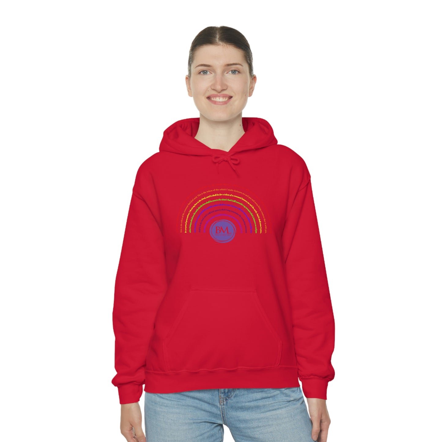 God's covenant in Biblical Scripture & in the form of His bow, the Rainbow. A Worldwide Favorite Covenant seeing in the sky by Billions! Unisex Heavy Blend™ Hooded Sweatshirt