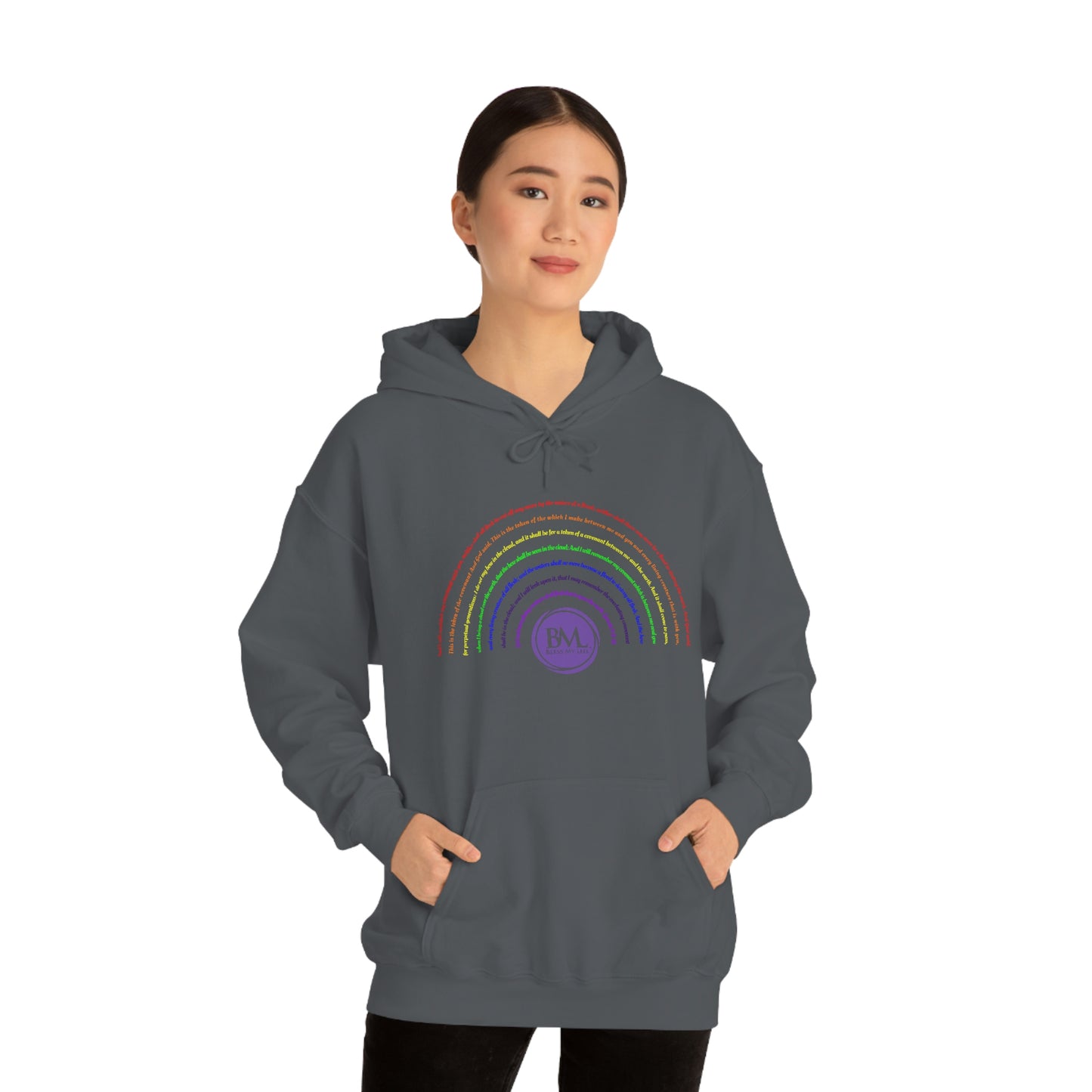 God's covenant in Biblical Scripture & in the form of His bow, the Rainbow. A Worldwide Favorite Covenant seeing in the sky by Billions! Unisex Heavy Blend™ Hooded Sweatshirt